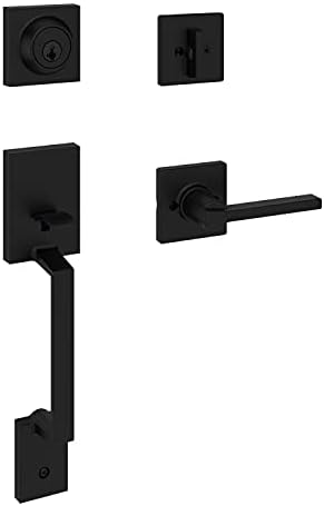 Weiser Matte Black Front Door Lock and Handle Set, Amador Deadbolt Lock and Handleset with Casey Interior Door Handle, Front Door Handles with Lock/Front Door Lock, Modern Home Décor