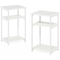 Set of 2 Furinno Just Wood End Table with Metal Frame, 11.73 (D) x 13.39 (W) x 22.8 (H) inches (White/White)