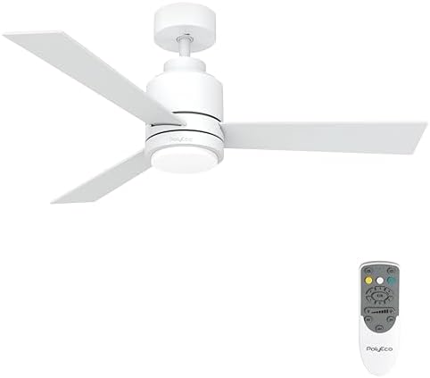 48 Inch Ceiling Fans with Lights Remote Control, Matte White Ceiling Fan with DC Motor, Modern Ceiling Fan with 6 Speeds,3 Reversible Blades, Dimmable And Timer for Living Room Dining Room Bedroom