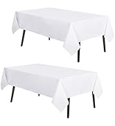 MYSKY HOME 2Pack White Tablecloth 60x84 Inch Rectangle Table Cloth for 4 Feet Table- Wrinkle Resi...