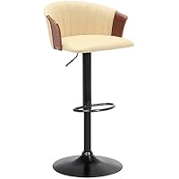  Armen Living Lydia Mid Century Modern Adjustable Height Swivel Walnut Wood Bar Stool for Kitchen Island Counter in Cream Faux 