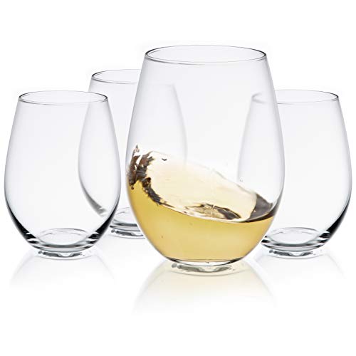 JoyJolt Spirits Stemless Wine Glasses for Red or White Wine Set of 4-19-Ounces