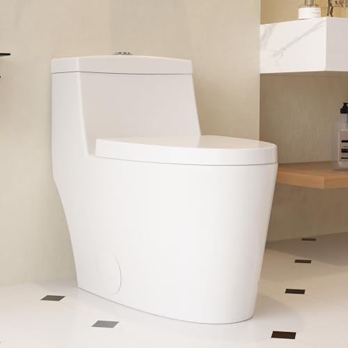 DeerValley Elongated One-Piece Toilet, Dual Flushing Toilet with 17' ADA Comfortable Chair Seat, 0.8/1.28 GPF High-Efficiency Modern Toilet, White Toilet Bowl For 12' Rough-In