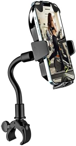 woleyi Spin Bike Phone Holder, Gooseneck Handlebar Phone Mount for Treadmill/Exercise Bike/Cross Trainer/Bicycle [Flexible Arm 12CM] for iPhone 15 Pro Max 14 13, Samsung, 4-7" Cellphone