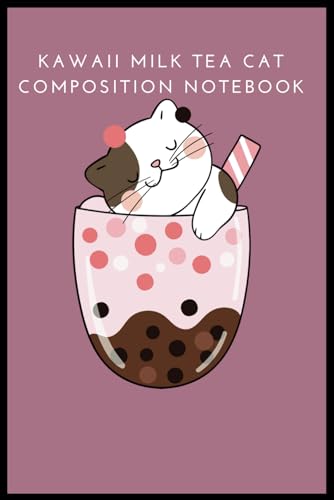 Kawaii Milk Tea Cat Composition Notebook: Boba Tea Journal Diary | Kawaii Tea Composition book for Kids Girls & teens | Cute Kawaii cat College Ruled