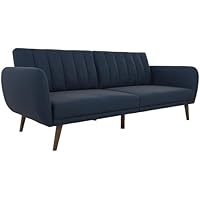 Novogratz Brittany Sofa Futon, Premium Linen Upholstery and Wooden Legs (34.5 D x 81.5 W x 31.5 H Inch, Navy Blue) 