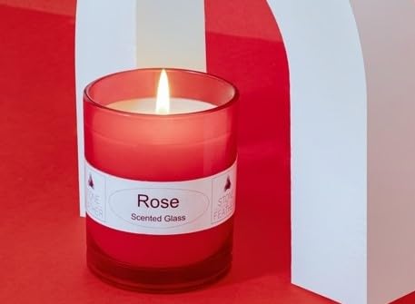 Stone & Feather Rose Scented Glass Candle (Red), Long Burning Time- 30-35 Hours, Smoke-Less, for Diwali, Anniversary, Christmas, Home D�cor, Gifts and Office Dexoration.