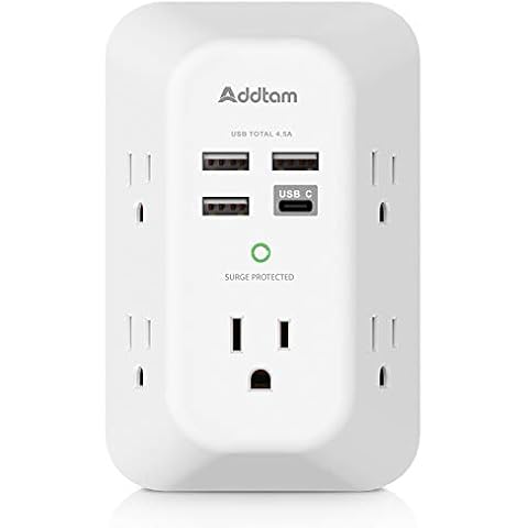 5 Outlet USB Wall Charger with Surge Protection Cover