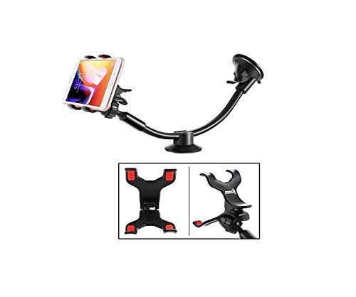 IPOW Upgraded Truck Phone Mount Holder Universal 11 Inches Long Arm Windshield Dashboard Car Mount Cradle with Adjustable X Clamp&Ultra Dashboard Base for Smartphones