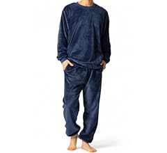 Benke Men's Fluffy Pajamas, Fleece Lined, Loungewear, Loungewear, Long Sleeve, Top and Bottom Set, Warm, Fall and Winter, C…