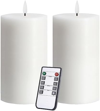 Jolnyus 3x6 inch White Flameless Candles Set of 2 Flickering LED Candles Battery Operated with Remote Control Timer for Christmas Concert Fireplace Party Dimmable Pillar Candles Flat top