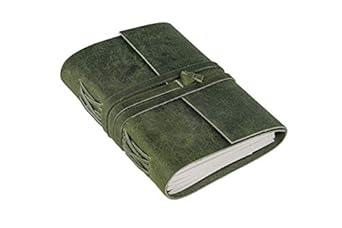 HLC Leather Journal Writing Notebook - Genuine Leather Bound Daily Notepad for Men &amp; Women Lined Paper 240 Kraft Pages, Handmade, (7 INCH, GREEN LINED)