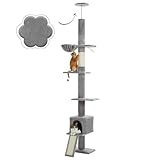 PEQULTI Cat Tree Floor to Ceiling, Tall Cat Tower, Adjustable Height (83''~108'') 5 Tiers Cat Climbing Tree for Indoor Cats with Cat Condo, Cat Scratching Post and Cat Ladder, Grey