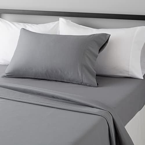 Amazon Basics Lightweight Super Soft Easy Care Comfortable Microfiber 3 Piece Bed Sheet Set With 14-Inch Deep Pockets, Twin XL, Dark Gray, Solid