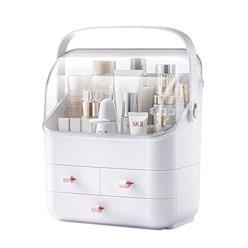 dust proof display cabinet - SUNFICON Makeup Organizer Holder Cosmetic Storage Box with Dust Free Cover Portable Handle,Fully Open Waterproof Lid, Dust Proof Drawers,Great for Bathroom Countertop Bedroom Dresser