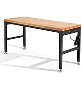 HABUTWAY Height Adjustable Workbench 60“ 2000 Lbs Capacity Oak Board Work Station Heavy-Duty Work...