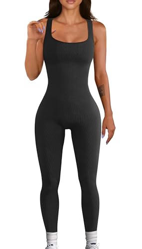 YIOIOIO Women Workout Seamless Jumpsuit Yoga Ribbed Bodycon One Piece Square Neck Leggings Romper