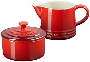 Le Creuset Stoneware Signature Cream & Sugar Set, Cerise, Cream: 300 ml., Sugar: 8oz,