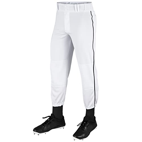 CHAMPRO Male Kids Triple Crown Classic Baseball Pant with Braid, White , Black Pin, Small US