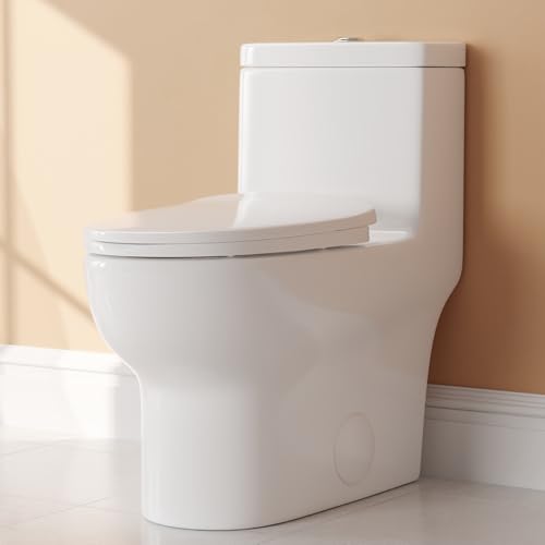 DeerValley DV-1F026 Elongated One Piece Toilet, Dual Flush 0.8/1.28 GPF Toilet with Comfortable Seat Height, Powerful & Quiet Modern Standard Toilet for Bathroom, 12' Rough-In