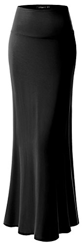 URBAN K Womens Basic Foldable High Waist Regular and Plus Size Maxi Skirts Black