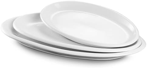 DOWAN Large Serving Platter, 16"/14"/12" Oval Platters Oven Safe, White Serving Plates for Wedding Decor, Ceramic Serving Dish for Entertaining Food, Set of 3