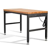 HABUTWAY Height Adjustable Workbench 48" 2000 Lbs Capacity Oak Board Work Station Heavy-Duty Work...