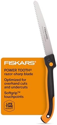 Fiskars Hand Saw, Folding Saw with Dual Position Locking Saw Blade for Overhand Cuts and Under Cuts and Power Tooth Blade with Triple Ground Teeth, Soft Grip 10-Inch Pruning Saw