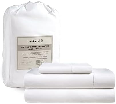 LANE LINEN Twin XL Sheets Set - 450 Thread Count 100% Cotton Extra Long Twin Sheets, 3 Pc Twin XL Sheet Sets, Sateen Sheets, Extra Long Twin Sheets for Hospital Bed, Breathable Cotton Sheets - White