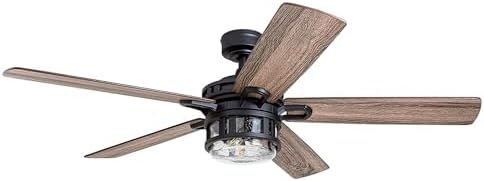 Honeywell Ceiling Fans Bonterra Modern 52 Inch Ceiling Fan with Light, Remote Control Fan, LED Indoor Fan with 5 Blades, Brown Pine and Black Blade Finish Options, Matte Black (50690-01)