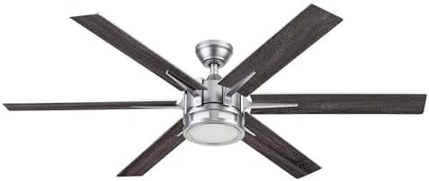 Honeywell Ceiling Fans Kaliza, 56 Inch Indoor Modern LED Ceiling Fan with Light and Remote Control, Dual Mounting Options, 6 Blades with Dual Finish, Reversible Motor - 51964-01 (Matte Nickel)