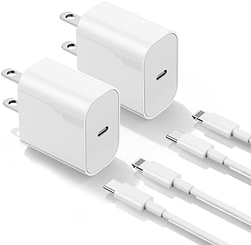 2Pack Apple Certified iPhone Charger Fast Charging, 20W PD USB C Wall Charger Block with Type C to Lightning Cable 6ft Compatible with iPhone 14/14 Plus/13 Pro Max/12/12 Pro/11/iPad