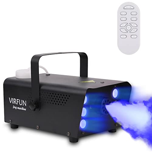 VIRFUN Fog Machine with Timer, 16 Colors Effect Lights and 500ml Tank, Automatic Smoke Machine with Remote Control for Parties Halloween and Stage Effect