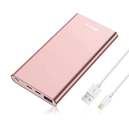 BONAI Portable Charger, (Aluminum)(Powerful) 12000mAh Power Bank, USB C High-Speed 3.0A Input/Output External Battery Pack Compatible with iPhone 13/13 Pro Max/12/12 PM iPad Samsung Android-Blush Gold