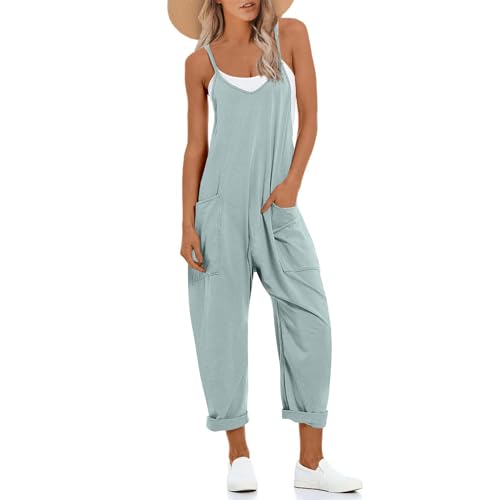 UNIANKIYA One Piece Jumpsuits for women V Neck Sleeveless Loose Fit overalls Spaghetti Strap Harem Long Pants with Pockets