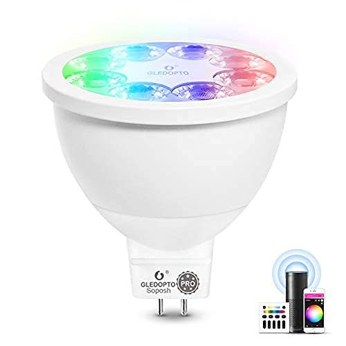 GLEDOPTOZigBee 3.0 Smart 4W MR16 AC/DC 12V RGBCCT Spotlight Pro 30 Degree Beam Angle Color Change Bulb Dimmable Compatible with Amazon Echo Plus SmartThings App/Voice/RF Remote Control