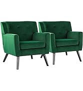 Bekrvio Modern Accent Chair Set of 2, Velvet Living Room Armchair with Tufted Back and Seat Cushi...