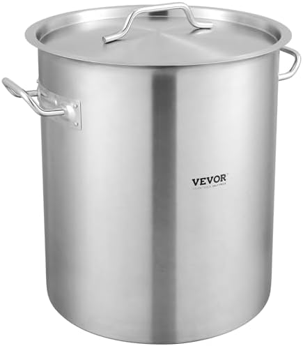 VEVOR Stainless Steel Stockpot, 42 Quart Large Cooking Pots, Cookware Sauce Pot with Strainer, Lid, and Handle, Heavy Duty Commercial Grade Stock Pot, Sanding Treatment, for Large Groups Events Silver