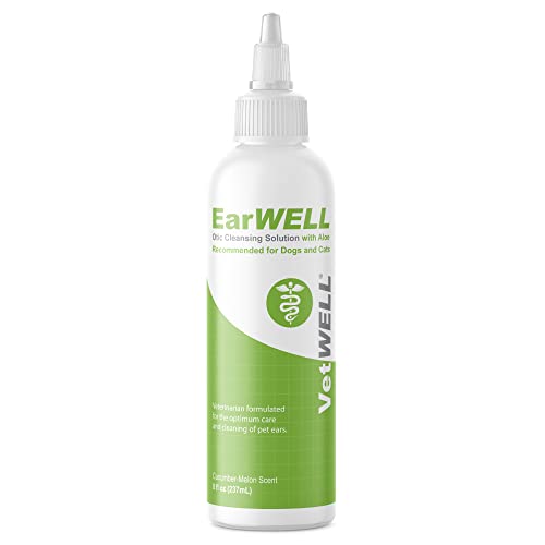 VetWELL Ear Cleaner for Dogs and Cats - Otic Rinse for Infections and Controlling Yeast, Mites and Odor in Pets - 8 oz (Cucumber Melon)