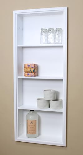 Fox Hollow Furnishings 14x36 Recessed Sloane Wall Niche, 4 Shelves - Wall Shelf for Storage and Home Decor (Sloane White W/Beadboard Plain)