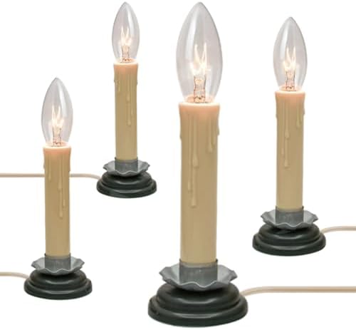 Pallerina 5 Inch Electric Candle Lamps, Christmas Window Candle Lights with Black Plum Iron Base, Electric Candles with C26 Candle Light Bulbs 7 Watt, Candlesticks with On/Off Switch, Ivory- 4 Pack