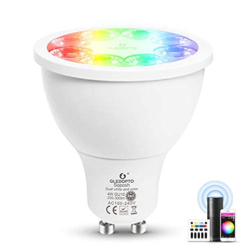 GLEDOPTOZigBee 3.0 Smart 4W GU10 AC100-240V RGBCCT Spotlight Pro 25 Degree Beam Angle Color Change Bulb Dimmable Compatible with Amazon Echo Plus SmartThings App/Voice/RF Remote Control