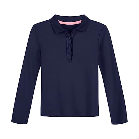 Nautica Girls' Uniform Long Sleeve Polo with Ruffle Placket Cover