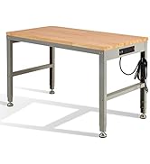 HABUTWAY Height Adjustable Workbench 48" 2000 Lbs Capacity Oak Board Work Station Heavy-Duty Work...