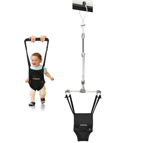 Cowiewie 2 in 1 Baby Door Jumper w/Baby Walking Harness Function, Baby Jumper with Door Clamp Adjustable Strap and Seat (Black)