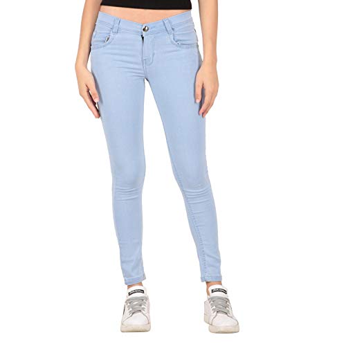 RESBO Women's Denim Mid Rise Stretchable Jeans (PLNRB, Sky Blue, 34)