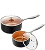 MICHELANGELO 1 Quart + 3 Quart Saucepan Set with Lid, Ultra Nonstick Coppper Sauce Pan with Lid, Small Pot with Lid, Ceramic Nonstick Saucepan 1 + 3 quart Set, Small Sauce Pot, Copper Pot 1+3 Qt, Cera