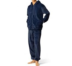 Benke Men's Pajamas, Soft Pajamas, Long Sleeve, Fleece Lined, Room Wear, Top and Bottom Set, Solid Color, Hooded, Autumn an…