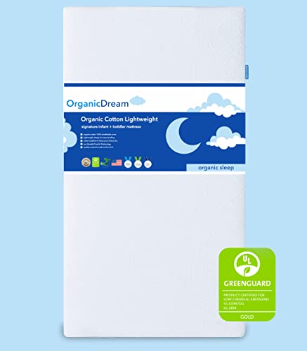 Organic Dream Crib and Toddler Mattress - 100% Breathable Proven to Reduce Suffocation Risk, 100% Washable Cover, Baby + Toddler Bed, GREENGUARD Certified, Hypoallergenic - Deluxe 5'- White