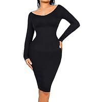  FeelinGirl Long Sleeve V Neck/Off Shoulder Shapewear Dress